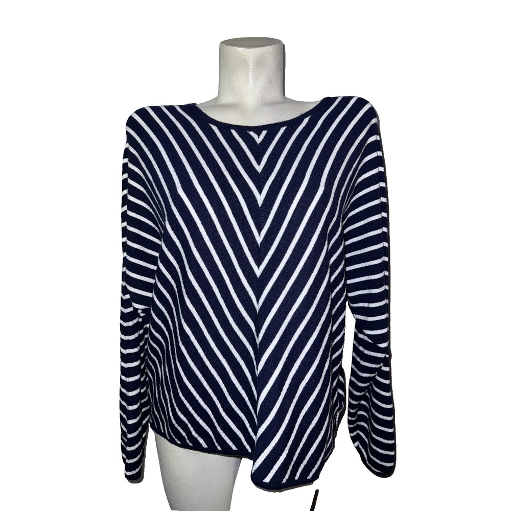 Philosophy Republic Clothing Navy White Chevron Stripe Knit Sweater XL NWT